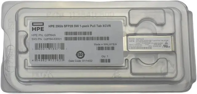 Alt view image 6 of 7 - HPE 25Gbps SFP28 Module Q2P64A 100m MMF 850nm Low Power & Hot-Pluggable
