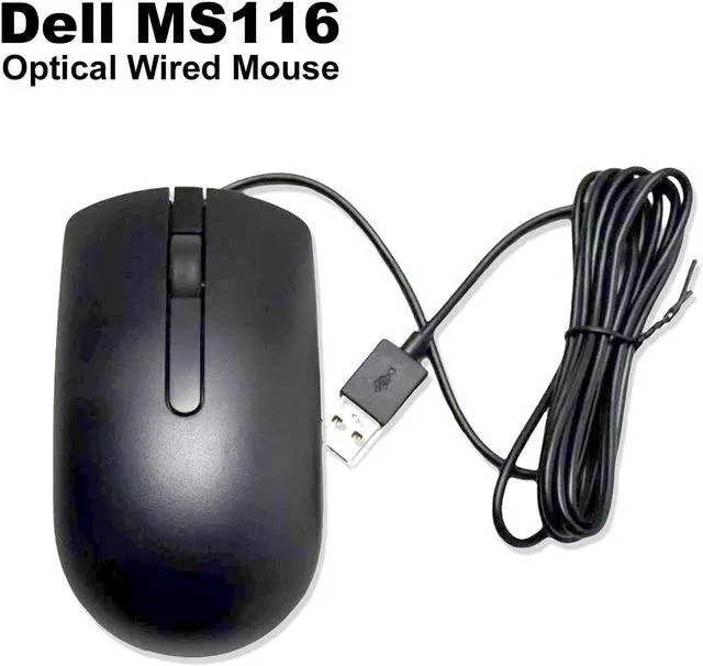 Alt view image 4 of 7 - Dell MS116 Wired Optical Mouse Comfortable Ergonomic Design Black