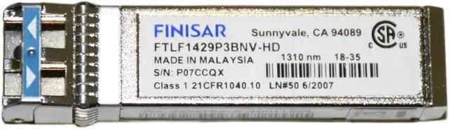 Alt view image 3 of 7 - Finisar FTLF1429P3BNV-HD SFP+ 1310nm 10km 16 Gbps Optical Transceiver