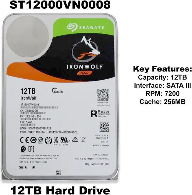 Alt view image 6 of 17 - Seagate IronWolf 12TB NAS Hard Drive 7200 RPM 256MB Cache SATA 6.0Gb/s CMR 3.5" Internal HDD for RAID Network Attached Storage ( ST12000VN0008 )