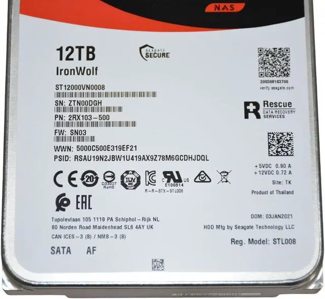 Alt view image 5 of 9 - Seagate IronWolf 12TB NAS Hard Drive 7200 RPM 256MB Cache SATA 6.0Gb/s CMR 3.5" Internal HDD for RAID Network Attached Storage ST12000VN0008 - OEM