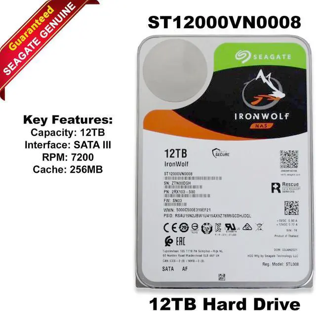 Alt view image 4 of 9 - Seagate IronWolf 12TB NAS Hard Drive 7200 RPM 256MB Cache SATA 6.0Gb/s CMR 3.5" Internal HDD for RAID Network Attached Storage ST12000VN0008 - OEM