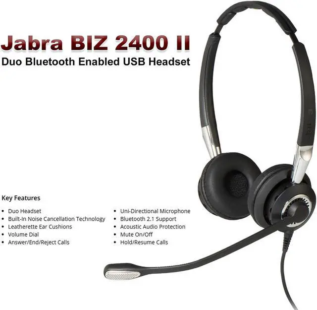 Alt view image 2 of 7 - Jabra Biz 2400 II Duo USB Headset - Wired Headband Style, Black, Noise Cancellation, Computer Hardware Accessory - Model 2499-823-209 Q711374