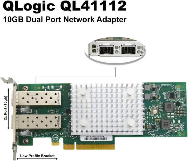 Main image of Dell QLogic Fast LINQ 41112 10Gb SFP+ Dual Port PCIe NIC LP Ethernet Card 807N9