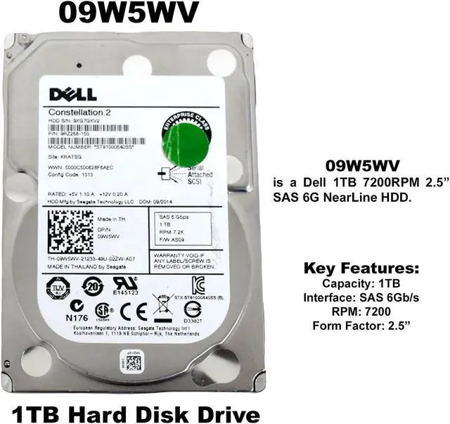 Alt view image 4 of 6 - Dell ST91000640SS 1TB SAS 7.2K RPM 6Gbps 2.5in Hot-Plug HDD 09W5WV