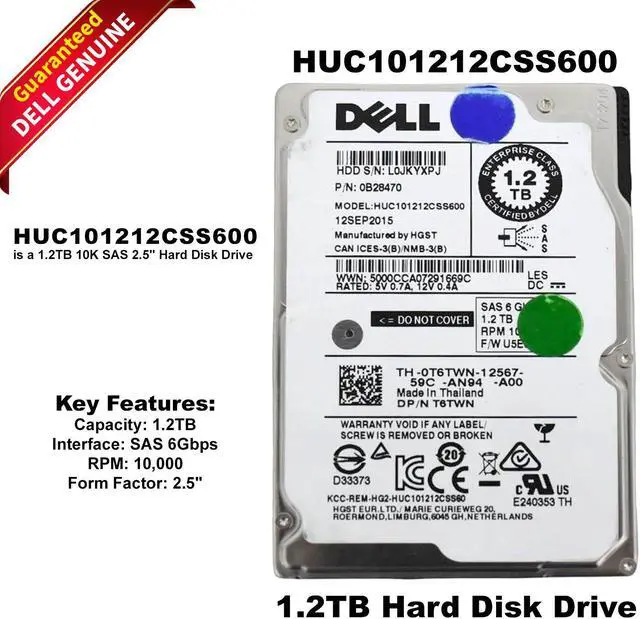 Main image of Dell HUC101212055400 1.2TB 10K RPM SAS 6Gb/s 2.5" HDD Hard Drive 0B28470 0T6TWN