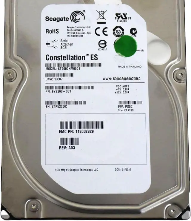 Alt view image 3 of 7 - Seagate ST2000NM0001 2TB 7.2K RPM 6Gb/s 3.5" SAS Hard Drive 9YZ268-031