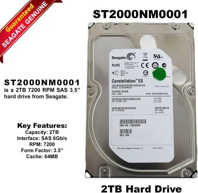 Main image of Seagate ST2000NM0001 2TB 7.2K RPM 6Gb/s 3.5" SAS Hard Drive 9YZ268-031