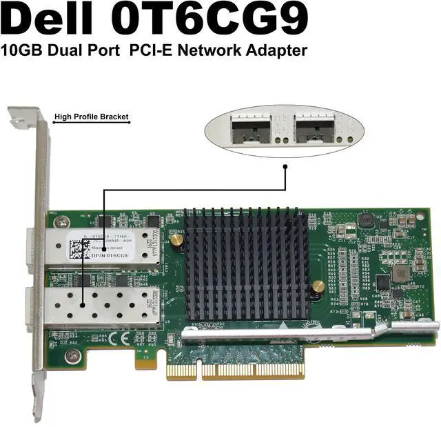 Main image of Dell Intel X520-DA2 2-Ports 10Gb/s SFP PCI Express High Profile Network Adapter 0T6CG9