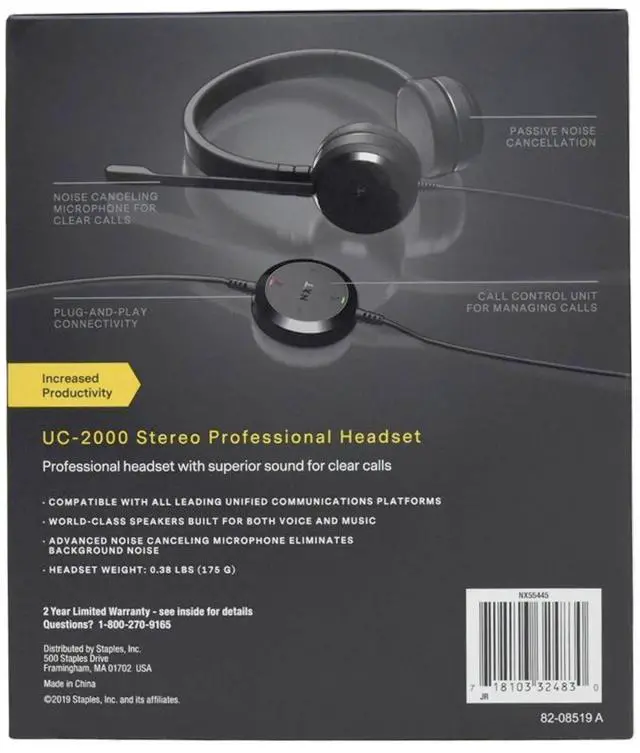 Alt view image 5 of 7 - Ebid-Dealz Replacement for NXT UC-2000 Headset Sound by Jabra for Professional Stereo Headset with Noise-Canceling Mic, Adjustable Headband NX55445 HSC016 UC-2000