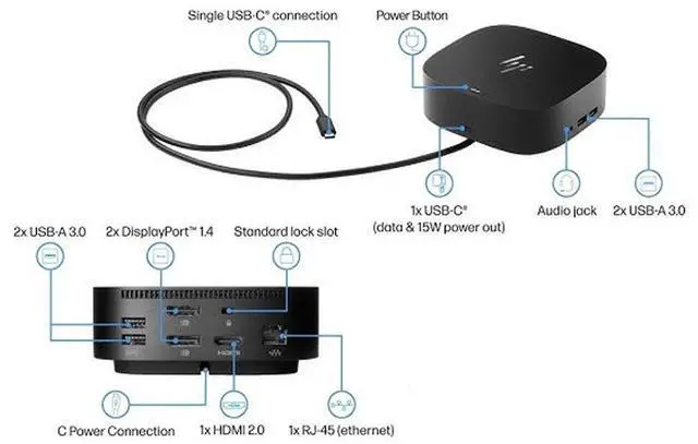 Alt view image 2 of 7 - HP Dock G5 USB-C Universal Docking Station HSN-IX02