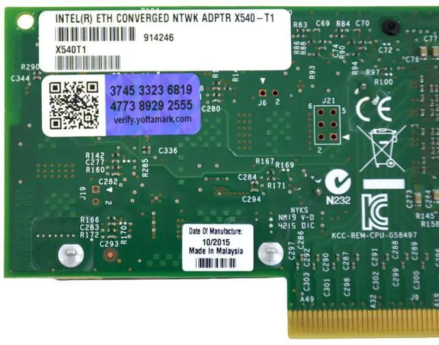 Alt view image 7 of 7 - Intel X540-T1 10 Gigabit Ethernet Converged Network Adapter 1 Port RJ-45 High Profile Bracket X540-T1