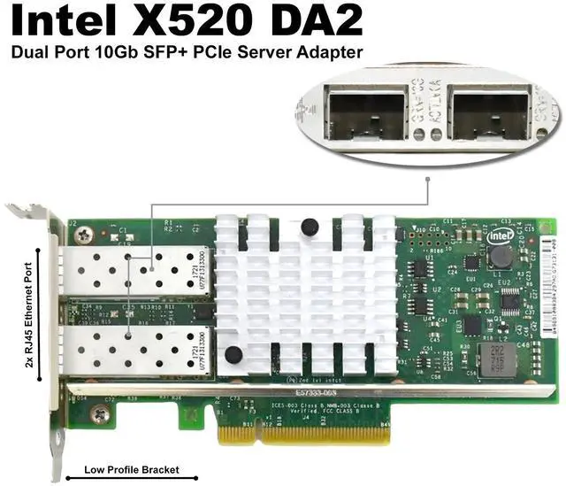 Main image of Dell X520-DA2 10GbE Dual Port SFP+ Network Adapter Low Profile Intel 82599 Chipset 942V6