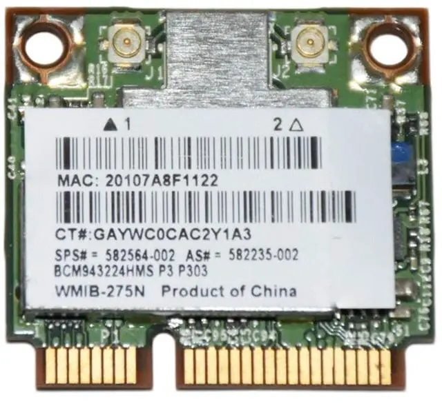 Alt view image 3 of 3 - HP BCM943224HMS Dual Band Wireless Half Mini PCI-e upto 300mbps WiFi Card 582236-002