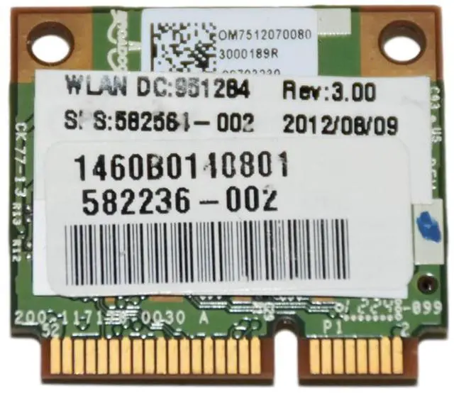 Alt view image 2 of 3 - HP BCM943224HMS Dual Band Wireless Half Mini PCI-e upto 300mbps WiFi Card 582236-002