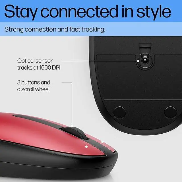 Alt view image 3 of 7 - HP 240 Bluetooth® Mouse, Bluetooth 5.1 Wireless, Swift Pair, 1600 DPI accurate tracking,3 Buttons, Slim Portable for Wins PC, laptop, Notebook, Mac&Chromebook (43N05AA#ABA),Empire red