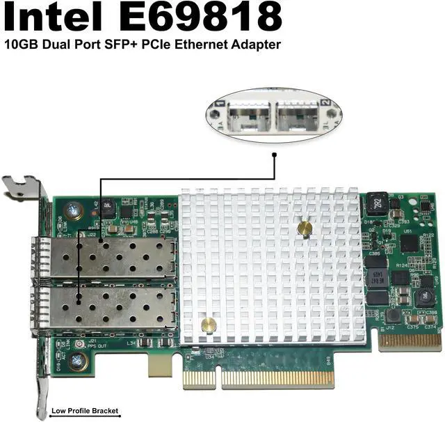 Main image of Intel X520-DA2 10Gbps Dual-Port SFP+ PCIe Ethernet Converged Network Adapter with Low Profile Bracket E69818
