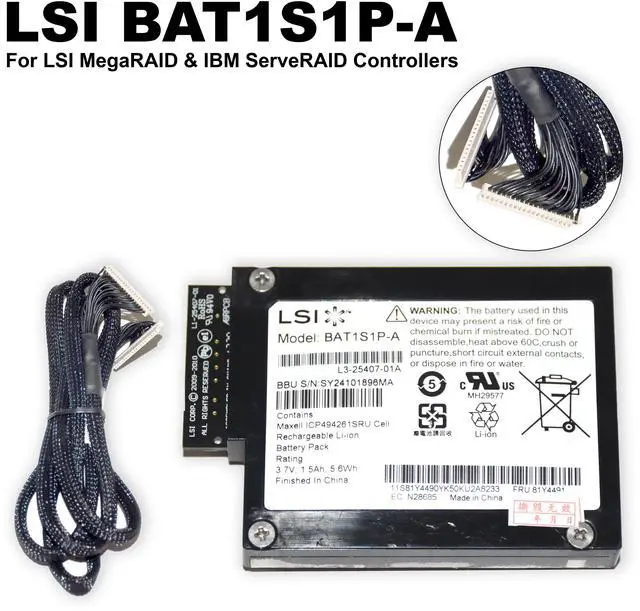 Main image of LSI BAT1S1P-A RAID Backup Battery for MegaRAID 9260 9261 9280 BBU Module L3-25407 IBBU09
l5-25407-00c