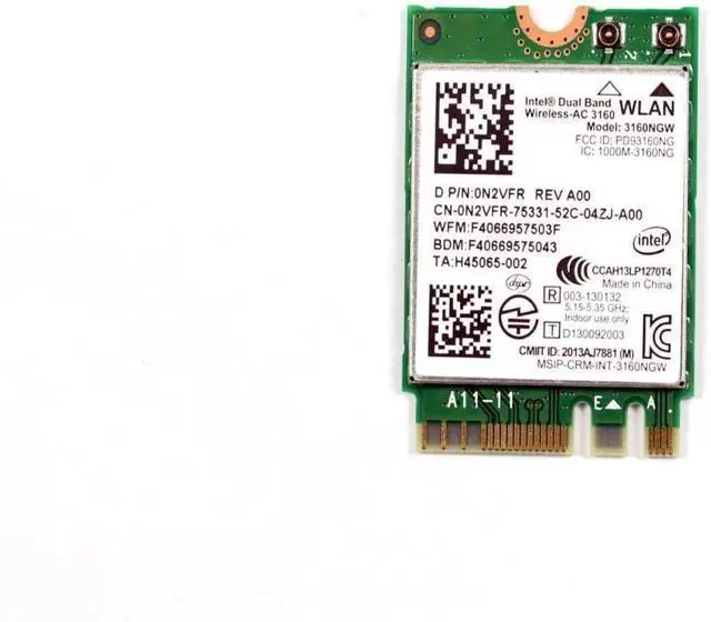 Alt view image 2 of 7 - Intel Dual Band Wireless-AC 3160 Wifi & Bluetooth Card 0N2VFR N2VFR