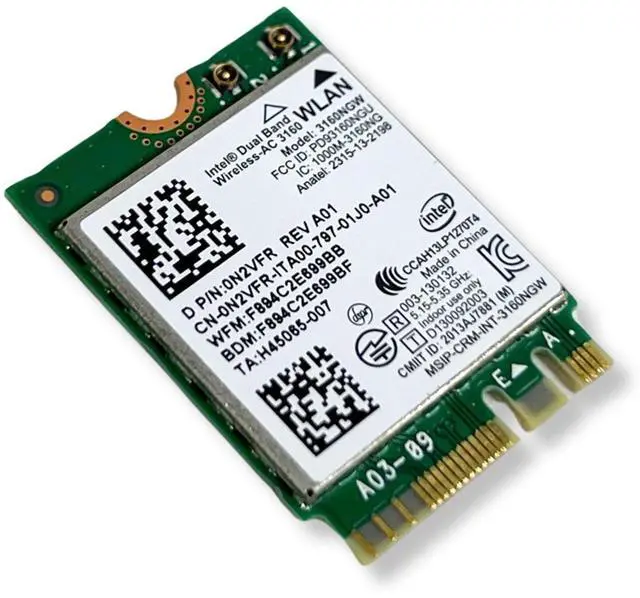 Alt view image 4 of 7 - Intel Dual Band Wireless-AC 3160 Wifi & Bluetooth Card 0N2VFR N2VFR