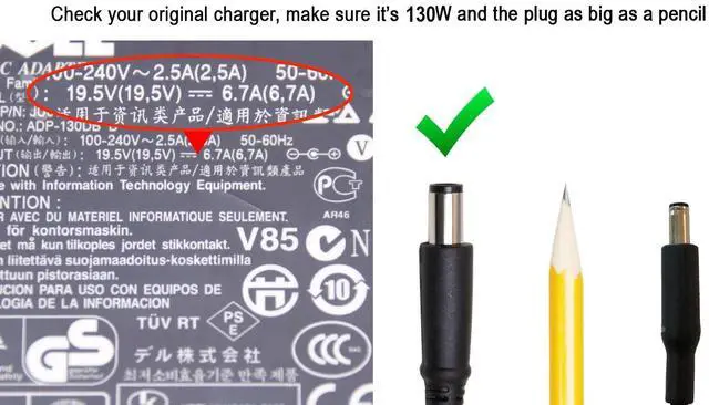 Alt view image 4 of 4 - Dell XPS Latitude Da130Pe1-00 130W 19.5V Ac Adapter Charger Wrhkw