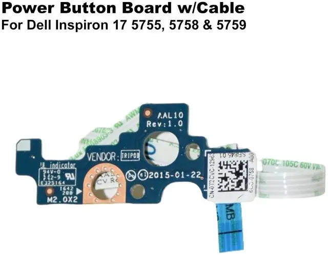 Alt view image 2 of 5 - Dell Inspiron 17 5755, 5758, & 5759 Power Button Board w/Cable T2CVC