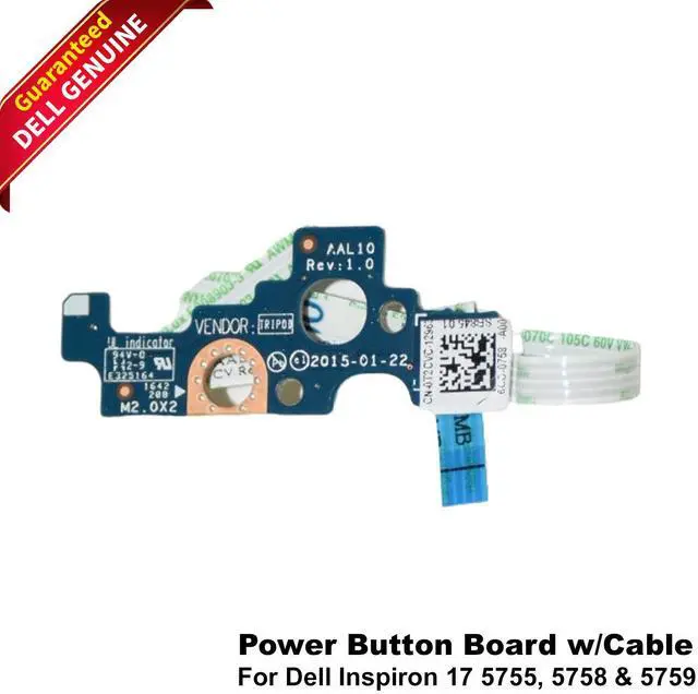 Main image of Dell Inspiron 17 5755, 5758, & 5759 Power Button Board w/Cable T2CVC
