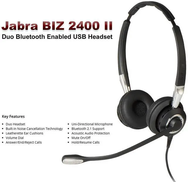 Alt view image 5 of 6 - Jabra Enterprise Biz 2400 II Duo Bluetooth Enabled USB Headset 2499-823-209