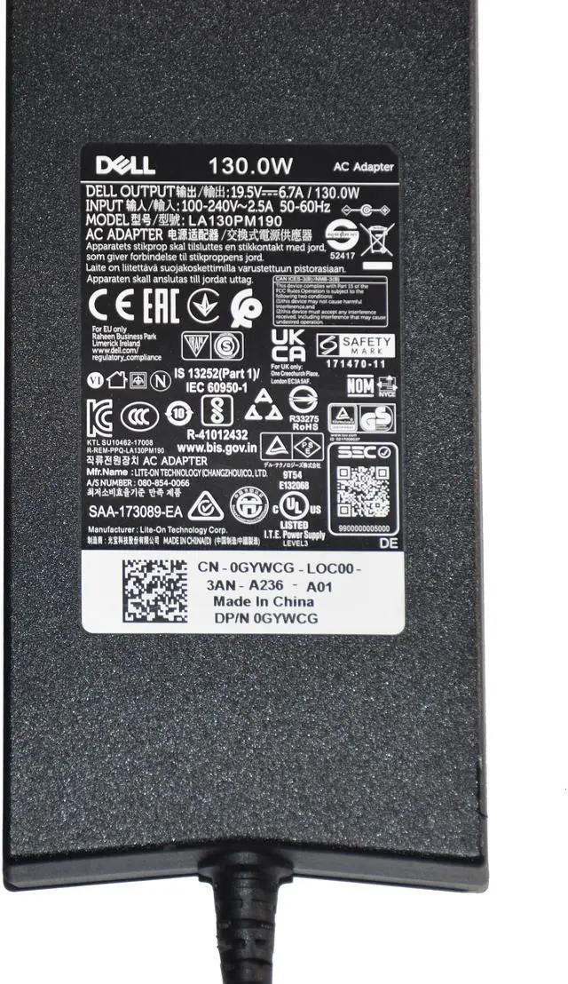 Alt view image 3 of 6 - Dell LA130PM190 130W 19.5V AC Power Adapter GYWCG 0GYWCG