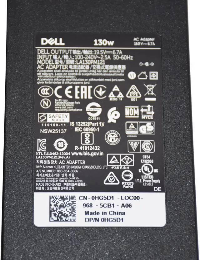 Alt view image 3 of 6 - Dell LA130PM121 130W 6.7A 19.5V AC Power Adapter HG5D1 0HG5D1