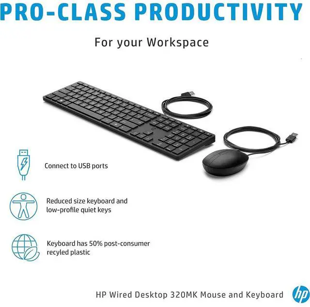 Alt view image 3 of 6 - HP 320MK Wired Desktop Mouse and Keyboard Combo 9SR36AA