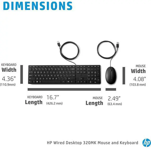 Alt view image 5 of 6 - HP 320MK Wired Desktop Mouse and Keyboard Combo 9SR36AA