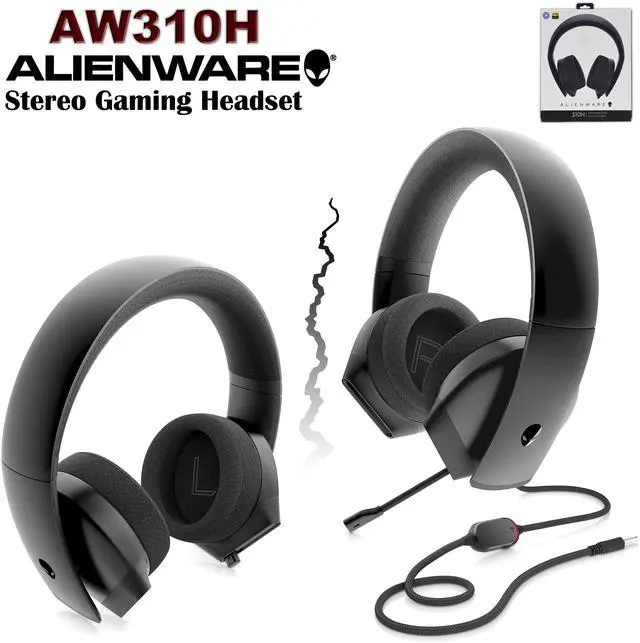 Alt view image 2 of 6 - Dell Alienware Stereo PC Gaming Headset AW310H: 50mm Hi-Res Drivers - Sports Fabric Memory Foam Earpads - Works with PS4, Xbox One & Switch via 3.5mm Jack RTCMY