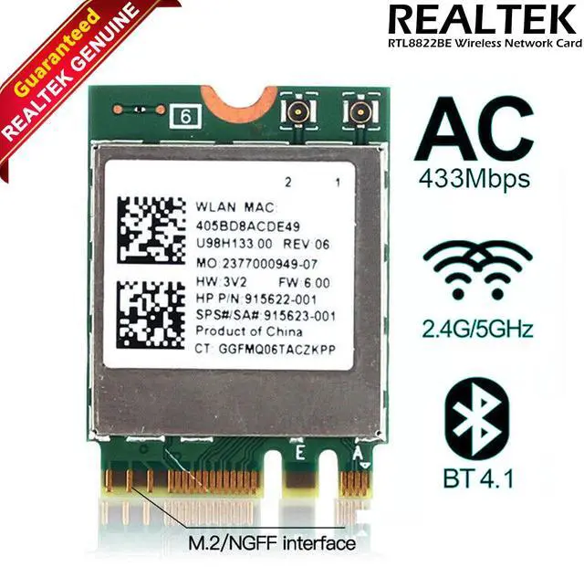 Alt view image 3 of 3 - HP 915622-001 Realtek RTL8822BE WiFi 802.11 Bluetooth 4.2 M.2 NGFF Wireless Card