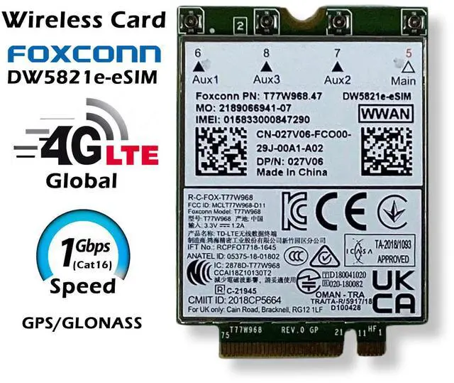Alt view image 2 of 4 - Dell FOXCONN DW5821e-eSIM LTE 4G Wireless Card 27V06
