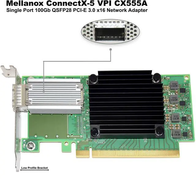 Alt view image 3 of 7 - Dell 6FKDT Mellanox ConnectX-5 VPI CX555A Single Port 100Gb QSFP PCI-e 3.0 X16 Network Adapter LP Ref