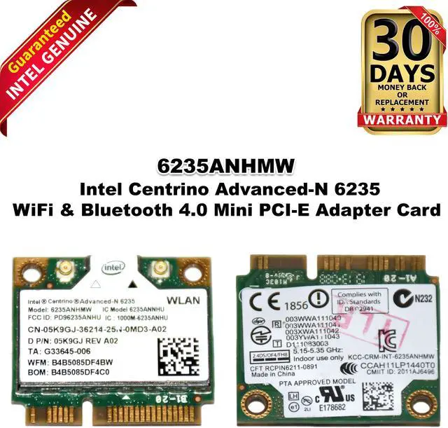 Alt view image 2 of 5 - 5K9GJ - WiFi Card Intel Centrino-N 6235 Mini PCI-E 300Mbps; 802.11a/b/g/n Half-Height Bluetooth 4.0 XPS 14