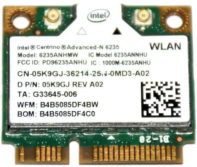 Alt view image 4 of 5 - 5K9GJ - WiFi Card Intel Centrino-N 6235 Mini PCI-E 300Mbps; 802.11a/b/g/n Half-Height Bluetooth 4.0 XPS 14
