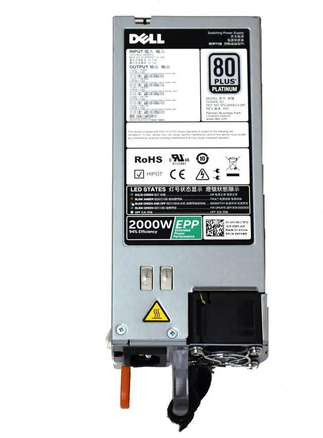 Alt view image 8 of 8 - Dell PowerEdge C4130, R530 2000W 80Plus Platinum Power Supply Unit XYK93