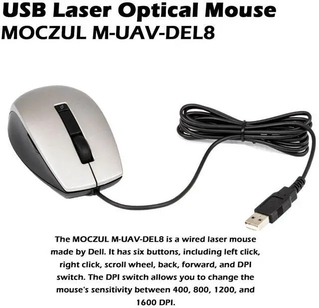 Alt view image 5 of 8 - Original Dell 1KHD8 USB Laser 1600 Dpi 6 Button Y365C K251D Scroll Wheel Mouse