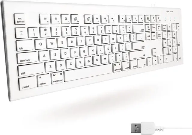 Alt view image 8 of 13 - Macally Full Size USB Wired Keyboard (MKEYE) for Mac and PC (White) w/ Shortcut Hot Keys