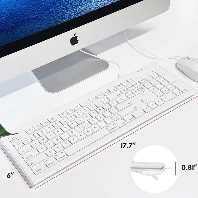 Alt view image 10 of 13 - Macally Full Size USB Wired Keyboard (MKEYE) for Mac and PC (White) w/ Shortcut Hot Keys