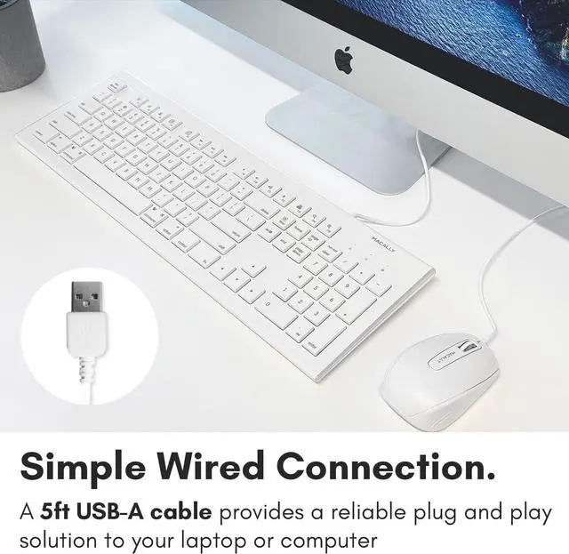 Alt view image 12 of 13 - Macally Full Size USB Wired Keyboard (MKEYE) for Mac and PC (White) w/ Shortcut Hot Keys
