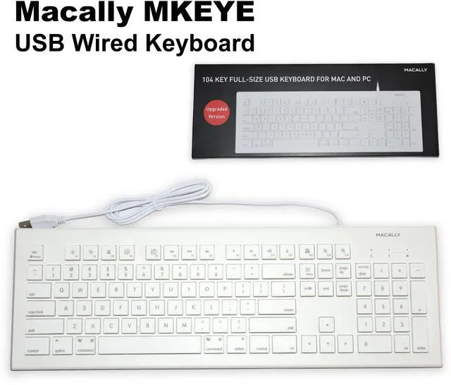 Alt view image 2 of 6 - Macally USB Wired 104-Key Full Size Keyboard White MKEYE