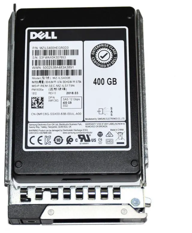 Alt view image 4 of 7 - Dell Samsung MZ-ILS400B 400GB SAS 12Gbps 2.5 Inch SSD with Tray MFC6G