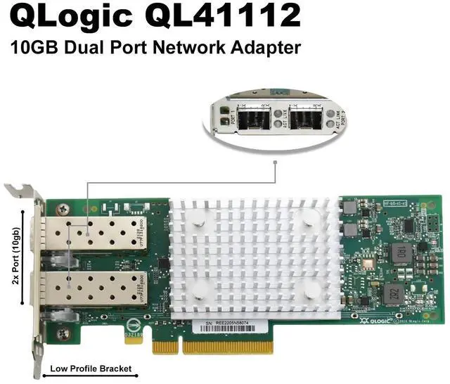 Alt view image 6 of 7 - Dell 807N9 QLogic QL41112 Dual Port 10Gb SFP+ PCIe Low Profile NIC