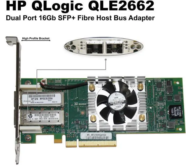 Alt view image 2 of 7 - HP QLogic QLE2662 Dual Port 16Gb SFP+ Fibre Host Bus Adapter 699765-001