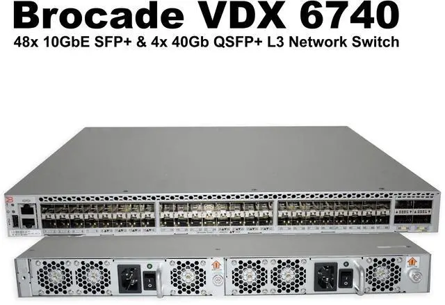 Alt view image 2 of 7 - Dell Brocade VDX 6740 48x 10GbE SFP+ & 4x 40Gb QSFP+ L3 Network Switch 100-585-169-01
