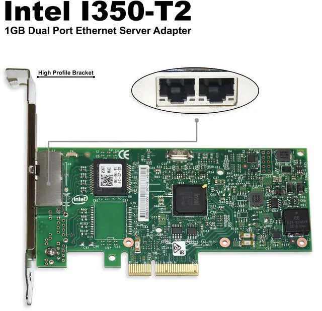 Alt view image 2 of 7 - Dell Intel I350-T2 1GB Dual Port Ethernet Server Adapater V5XVT