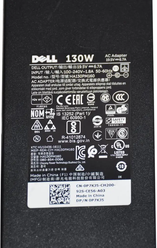 Alt view image 6 of 6 - Dell HA130PM160 19.5V 6.7A 130W 7.4x5mm Tip AC Power Adapter 63P9N